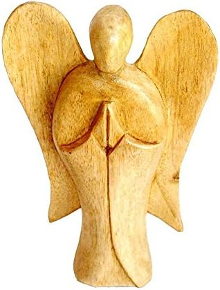 Guardian Angel Figurine Crocodile Wood Brown 15 cm Angel Wooden Angel Figure, Bali