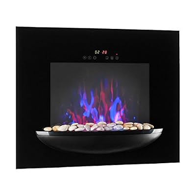 Klarstein Brasero • Cheminée murale électrique • 1800 W • chauffage électrique • 2 puissances • vitrocéramique • illusion de flamme • choix de couleur • pierres décoratives • minuterie • noir