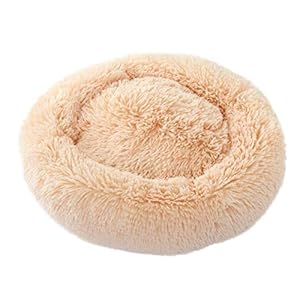 POPETPOP Cuddler de Lujo de Piel de Peluche Cuddler Cama Redonda de cojín de Gato y Perro Autocalentamiento y Acogedor para Mejorar el sueño (tamaño Grande, Beige)