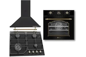 SOLTHERMIC CONJUNTO ENCIMERA GAS 4 FUEGOS + HORNO ELECTRICO 64 L. + CAMPANA EXTRACTORA/ESTILO RUSTICO NEGRO CON MANDOS DORADOS/ANCHO 60 CMS