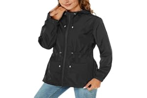 BALEMS Veste de pluie pour femme - Imperméable - Légère - Pliable - Coupe-vent - Avec capuche - Veste de pluie avec poches