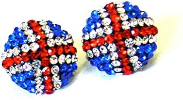 Lapeach Fashions Beautiful Union Jack Tri Coloured Crystal Earing Disco Ball Stud Support Team GB Team Earing (Union Jack)