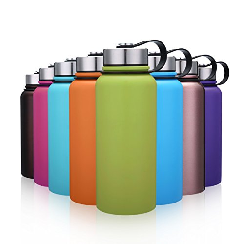 KINGSO 900ML Bottiglia di Acqua in Acciaio Inox Mantenendo Caldo e Freddo Borraccia Portatile Sportiva per Viaggio/Sport/Camppeggio, Tazza per tè/caffè con Manico Metallo Verde