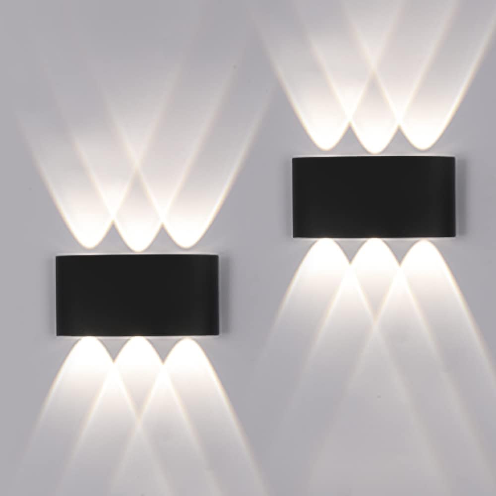 FUPE 2 Piezas Lámparas de Pared Exterior/Interior LED Aplique Pared 12W 1200LM ip65 impermeables up and down lámparas de pared de aluminio modernas que brillan arriba y abajo(Negro 4500k luz natural)