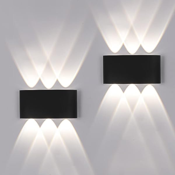 FUPE 2 Piezas Lámparas de Pared Exterior/Interior LED Aplique Pared 12W 1200LM ip65 impermeables up and down lámparas de pared de aluminio modernas que brillan arriba y abajo(Negro 4500k luz natural) - 1