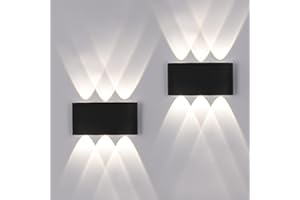 FUPE 2 Piezas Lámparas de Pared Exterior/Interior LED Aplique Pared 12W 1200LM ip65 impermeables up and down lámparas de pared de aluminio modernas que brillan arriba y abajo(Negro 4500k luz natural)