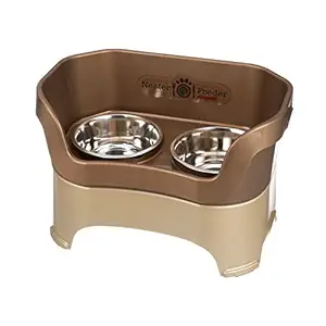 Neater Feeder Deluxe Large Dog (Bronze) - The Mess Proof Elevated Bowls No Slip Non Tip Double Diner Stainless Steel Food Dish with Stand