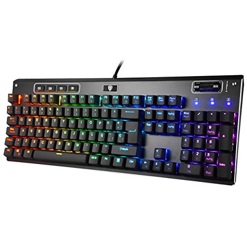 PICTEK Teclado Mecánico Gaming, [Gama Alta] Teclado Gaming Programable con Panel de Aleación de Aluminio, Interruptores Rojos Silenciosos, Llavero Translúcido para Win 7/8/10XP /Vista/Mac OS/Linux