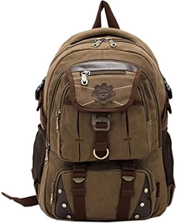 JTC Women Men Canvas Travel Hiking Climbing Backpack Bag Khaki