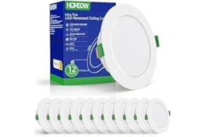 HOMEOW Lot de 12 Spot LED Encastrable Extra Plat 7W, 220V 700LM Spot Salle de Bain IP44, 6000K Blanc Froid Spots de Plafond Encastrable Pour Cuisine/Salon/Couloir, Diamètre 118mm, Découpe 95-110mm