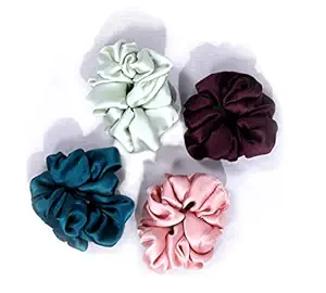 AP SALES Silk Scrunchies, 100% Grade A Mulberry Silk, Soft Silk Hair Scrunchies, No Crease Hair Ties,Satin Fabric Scrunchy, Hair Band (Pack Of 4)