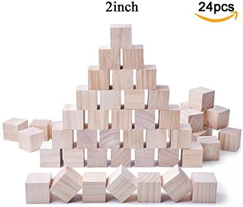 Glitz Star 24pcs 2 Inch DIY Solid Wood Craft Blocks Crafts Carving Painting Art Supplies for Children Kids Shower Game Puzzle Making