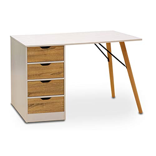 TENDENCIA ÚNICA Escritorio de Madera yaren. Cuatro cajones de Almacenamiento Medidas: 120 x 60 x 75 cm