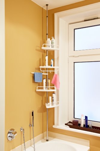 DAILYDREAM® Bad-/Duschregal mit 4 Ablageflächen und höhenverstellbaren Teleskop-Edelstahlstangen (120-300cm) in weiß - 2