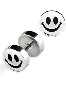 2 Stück Fake Plugs F62 Smiley Edelstahl Unisex Ohrstecker 8 mm Lachgesicht