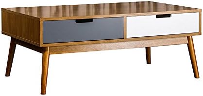 HOME STORIES 13621 Boden Table Basse en Kit avec 2 Tiroirs Scandinave Naturel/Tiroirs Gris/Blanc Mat 100 x 60 x 40 cm