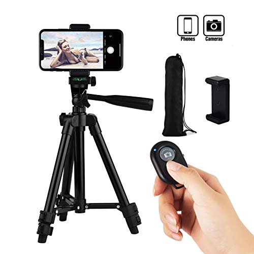 Hitchy Trepied Smartphone, Trepied Iphone 26 Inch 65cm Aluminium Léger, Trepied Appareil Photo pour Smartphone/Camera avec Télécommande Bluetooth, Porte-téléphone (Noir)