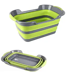 Qyuruisi Foldable Baby Bathtub Pet Dog Cat Bath Tub Portable Shower Bucket Multifunction Collapsible Plastic Laundry Basket Storage Organizer Folding Washing Tub Non Slip with Drainage Hole (Green)