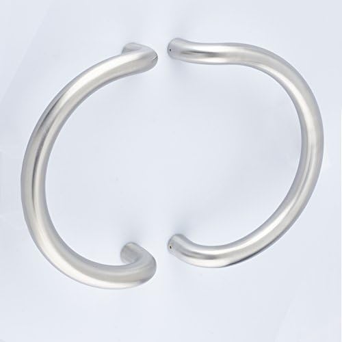 Pair Of Cranked Semi Circular Modern Satin Stainless Steel Entrance Entry Commercial Office Store Front Door Handlesets Timber Wood Door Pull Push Handles Double-sided (300mm x 32mm Diameter)