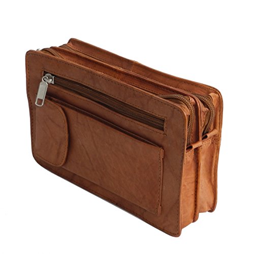 Bag Street Leder - exquisite Leder Herren Handgelenktasche , Herrentasche , Handtasche , Handgepäck-Tasche ( Braun - Doppelkammer ) - präsentiert von ZMOKA® Tan