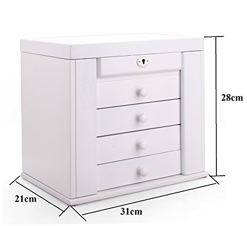 Holz Schmuckkästen mit 4 Schubladen und Spiegel Schmuckaufbewahrung Schmuckkoffer Schmuckkasten 31*21*28 cm MD20WT - 2