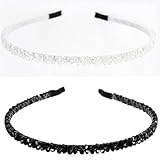 JUSTFOX – Luxus Strass Haarreif Hochzeit Blumen schwarz -
