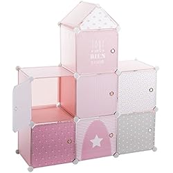 Meuble de rangement colonne - Forme Château - Coloris ROSE GRIS et BLANC