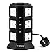 Price comparison product image Extension Lead, PRITEK 12 Outlets Extension Socket 10A/2500W 1000J Surge Protector Tower Power Strip with 6.5ft Extension Cord 5V/4.5A Smart USB Charging Ports Suit for Cellphone Tablet and more