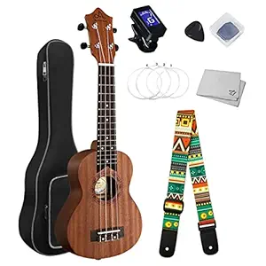 AODSK Soprano Ukulele for Beginners Kit for Kid Adult Student,Sapele 21 Inch Hawaiian Starter Uke Kids Guitar Ukalalee with Gig Bag and Ukulele Accessories
