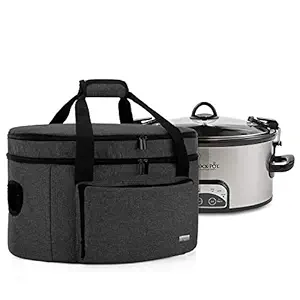 Luxja Double Layers Slow Cooker Bag (with a Bottom Pad), Insulated Slow Cooker Carrier Fits for Most 6-8 Quart Oval Slow Cooker, Black (Bag Only)