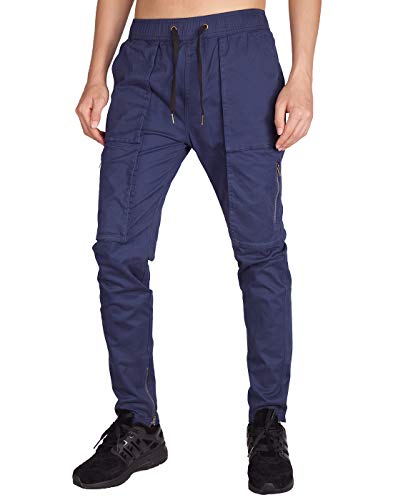 ITALY MORN Harem Pantalones De Cargo Hombre Deporte Chinos Pantalon Skinny Joggers Casual Algodon Negro (M, Azul Marino)