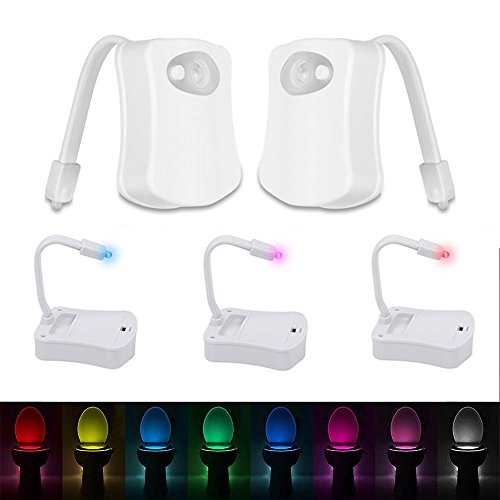 IDEALEBEN LED Toilette Lampe WC Nachtlicht mit Bewegungs- und Licht-Sensor Batteriebetrieben und 8 Farbenwechsel