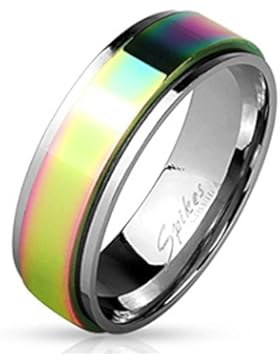 Paula & Fritz® Ring aus Edelstahl Chirurgenstahl 316L silber 8mm breit Spinner mit Regenbogenfläche verfügbare...