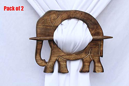 Roorkee Instruments India Housewarming Gifts - Cortina de madera con diseño de elefante (2 unidades)