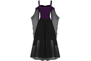 LUSHAasd Renaissance Dresses Women Cold Shoulder Gothic Butterfly Sleeve Medieval Halloween Costume Bellatrix Victorian Dress