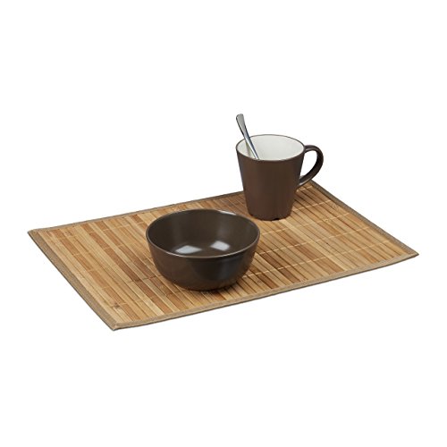 Relaxdays Tischset 6 teilig, Platzdeckchen, Bambus, rutschhemmende Unterseite, 30 x 45 cm, 6er Platzset, 6 Tischmatten, abwischbar, natur - 3