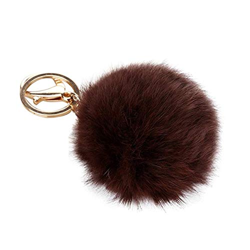Preisvergleich Produktbild NiceButy Plüsch-Schlüsselanhänger, künstliches Kaninchenfell, Ball, Pom Pom Fluffy, Rucksack, Geldbörse, Schlüsselanhänger, Kaffeebecher, Schwarz, 10 cm