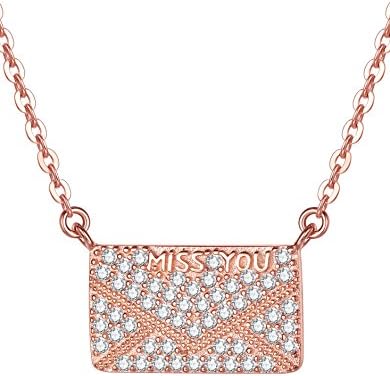 Sterling Silver "Miss You" Handbag with Cubic Zirconia Pendant Necklace for Women and Girls, Rose-Gold-Color, 46cm Box Chain - sy177n7