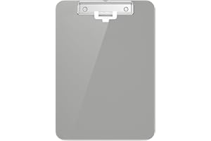 Hnogri Porte-bloc en plastique rose format lettre standard A4 pour infirmières, étudiants, bureau et femmes, avec porte-stylo et clip discret, taille 31,8 x 23 cm, gris