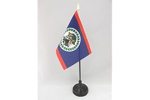 AZ FLAG TISCHFLAGGE Belize 15x10cm goldene splitze - Belize TISCHFAHNE 10 x 15 cm - flaggen