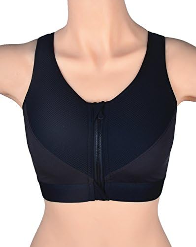 Chirrupy Chief Women's Zipper Front Wire Free Supportive Racerback Tech Pro Sports Bra (34D, Black)