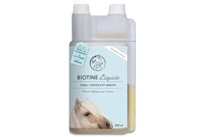 ANNIMALLY Cheval Biotine Zinc Liquide 1000 ML - Soin pour la Peau, Les Poils et Les Sabots des Chevaux - Biotine, Zinc et MSM Liquide pour Un Pelage sain - Soin du Pelage et des Sabots pour Chevaux
