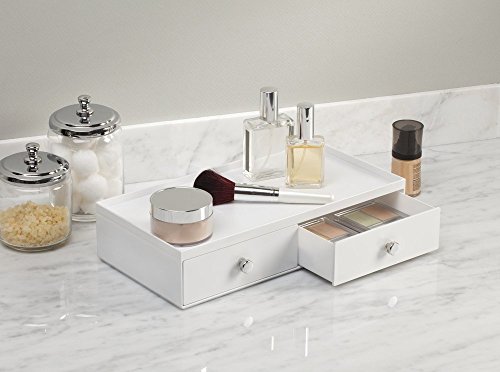 mDesign Kosmetik-Organizer Ablage für Waschtisch Schrank zum Aufbewahren von Makeup, Kosmetika – 2 breite Schubladen, Weiß - 3