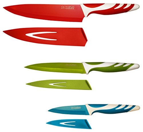 Küchenmesser Set – 3 Qualitäts-Messer mit Klingenschutz – Kochmesser, Allzweckmesser-Fleischmesser, Schälmesser-Gemüsemesser, antihaft – hygienisch, leicht zu säubern, extra scharf, rutschfeste Griffe - 7