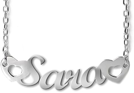 G11 925 sterling silver rhodium-plated nonallergenic necklace with name Sara and hearts. Made in Italy.