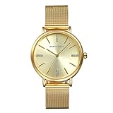 JewelryWe Damen Luxus Armbanduhr Analog Quarz Uhr mit Edelstahl Milanaise Mesh Armband Gold