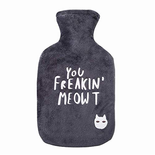 GETIT72, Sacchetto di Acqua Calda Acqua iniezione Borsa dell' Acqua Calda con Super soffice Lusso Peluche Copertura Cute Cartoon Pattern Design Sicuro e Durevole scaldamani, Dark Gray, Taglia Libera