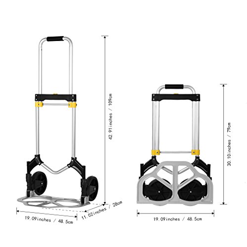 Finether klappbare Alu-Karre Sackkarre Transportkarre Handkarre mit ausziehbarem Griff Paketroller Kistenkarre aus hochwertigem Aluminium zum Transport von Kisten Gepäck belastbar bis 80 kg klappbar - 7