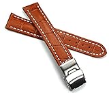 Sulla 20mm Leder Uhrenarmband Edelstahl Faltschließe braun Alligator Prägung Tan