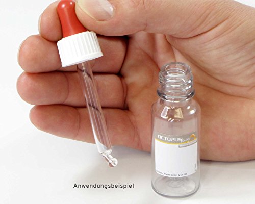 5 x 20 ml Pipettenflaschen (PET) mit Glaspipette, Plastikflaschen mit Tropfpipette zur Dosierung von Flüssigkeiten, Augentropfen, E-Liquids, Aromen, Essenzen, Ölen, Kunststoffflaschen transparent, inkl. 5 Beschriftungsetiketten - 4